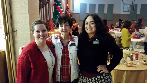 Missionary Christmas Breakfast: Sister Hansen, Senior Missionary Sister Clark, Companion Sister Liu